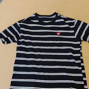 Striped Black and White T-Shirt with Heart Logo